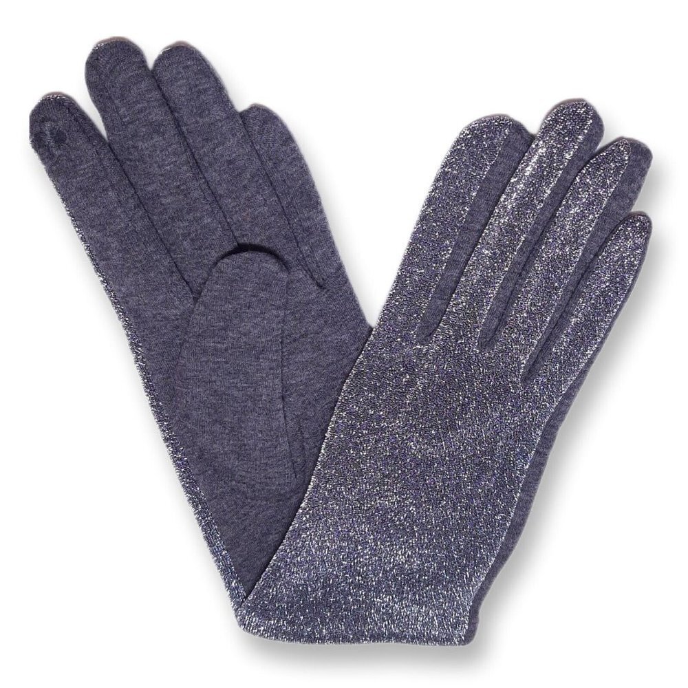 Metallic Touch Screen Gloves Womens One Size Stretchy Gray Silver Faux Fur Lined